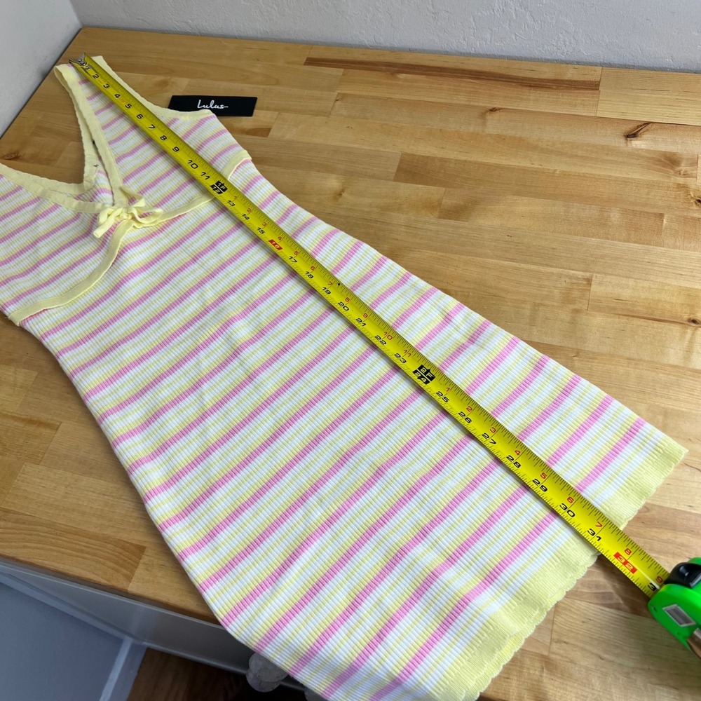 Lulus Striped Ribbed Knit Bodycon Mini Dress Yellow Pink White XS NWT Snag - Picture 11 of 11